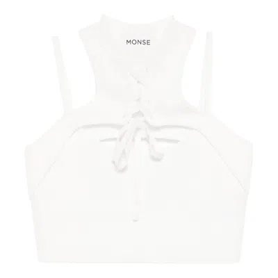 Monse Halter Neck Knit Cropped Top In White