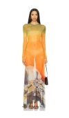 Monse Printed Mesh Hankerchief Hem Midi Dress In Multi