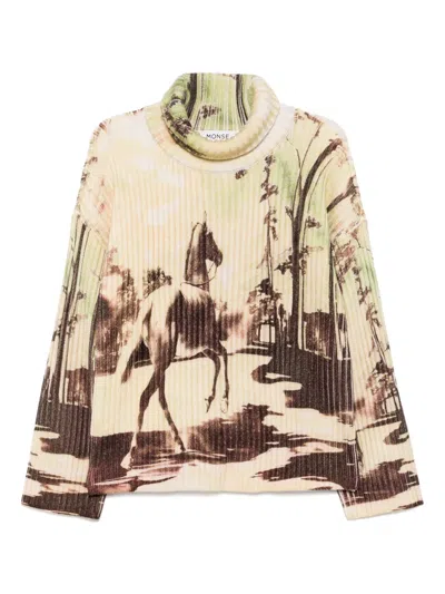 MONSE HORSE-PRINT CHUNKY RIBBED JUMPER