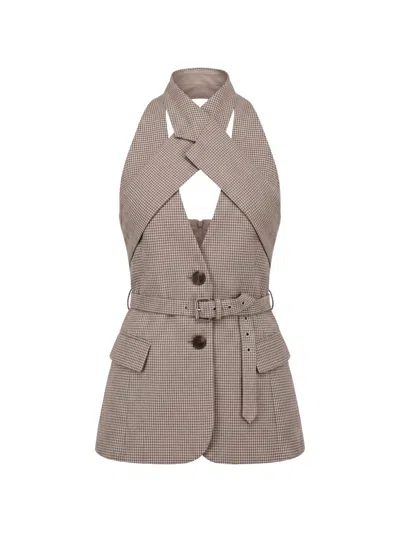 Monse Houndstooth-pattern Cross-lapel Vest In Brown