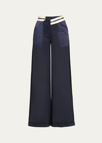 Monse Inside Out Tailored Wide Leg Wool Trousers In Blue