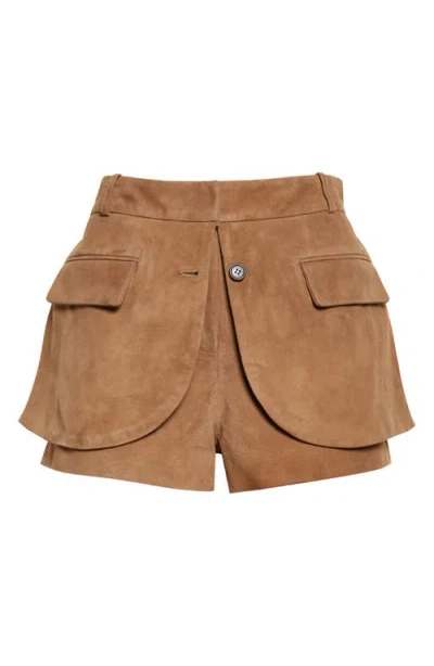 Monse Jacket Hem Suede Shorts In Brown