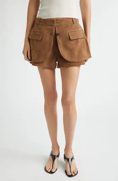 Monse Jacket Hem Suede Shorts In Tan