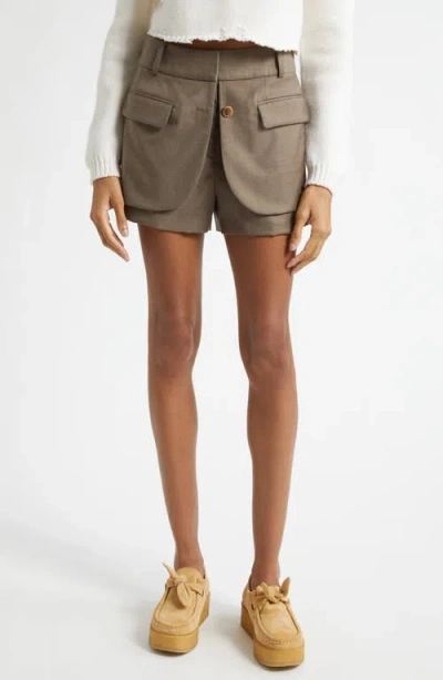 Monse Jacket Hem Wool Shorts In Brown