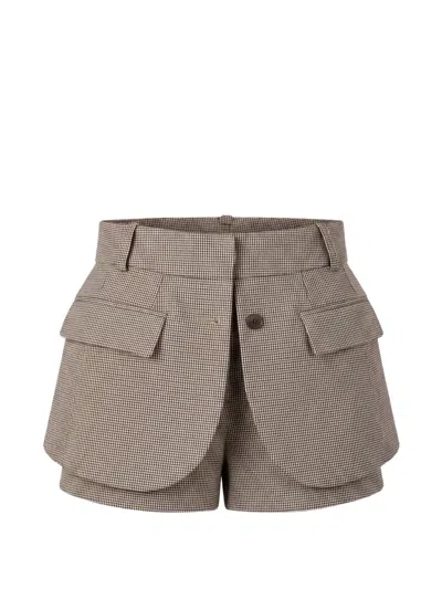 Monse Jacket-hem Checked Mini Shorts In Brown