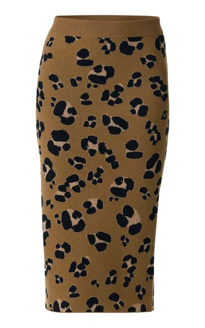 Monse Jacquard-knit Cheetah-print Cashmere Midi Skirt In Brown