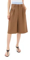 Monse Double Wasitband Tailored Long Wool Shorts In Beige