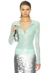 Monse Knit Collar Sequin Polo Top In Green