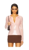 Monse Knit Collar Sequin Polo Top In Pink