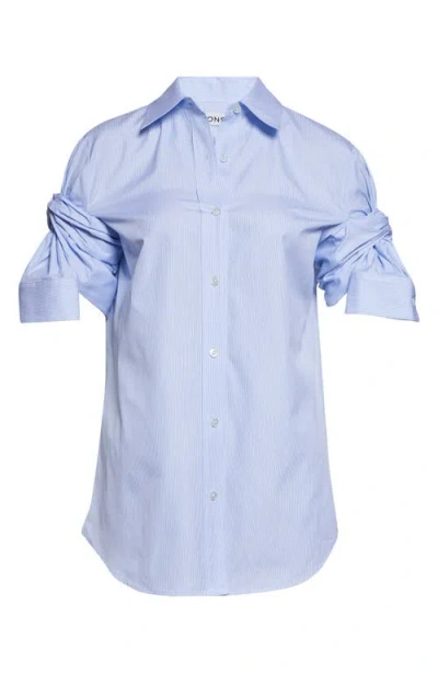 Monse Knotted Sleeve Stripe Cotton Poplin Button-down Shirt In Blue