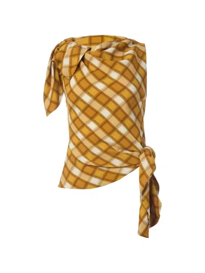 Monse Knotted-front Checked Top In Yellow