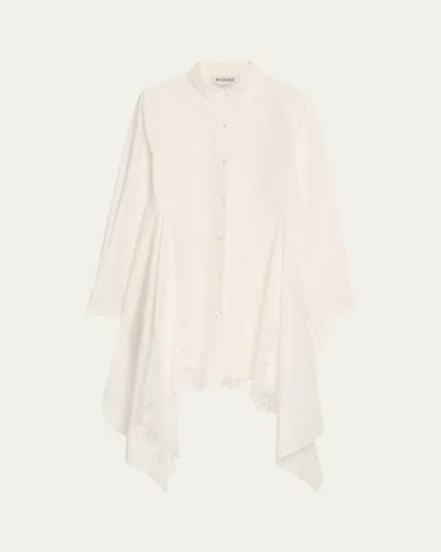 Monse Lace Cascade Front Cotton Poplin Shirt In Ivory