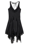 Monse Lace Trim Handkerchief Hem Satin Minidress In Black