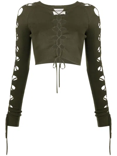 Monse Lace-up Detail Cropped Jumper In Green