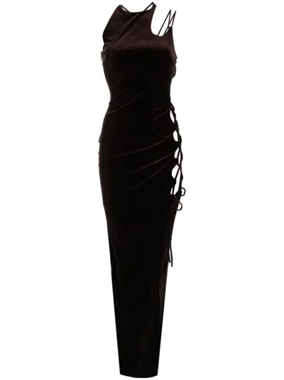 Monse Lace-up Detailind Velvet Maxi Dress In Brown