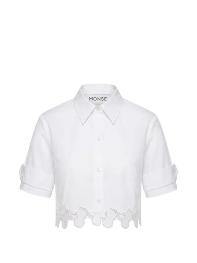 Monse Lace-trim Cropped Short-sleeve Shirt In White