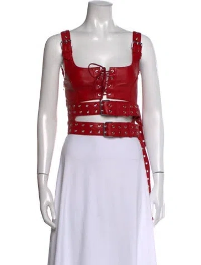 Pre-owned Monse Lamb Leather Square Neckline Crop Top W/ Tags In Red