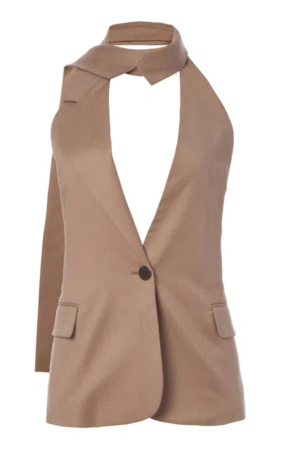 Monse Lapel Tie Wool Vest In Brown