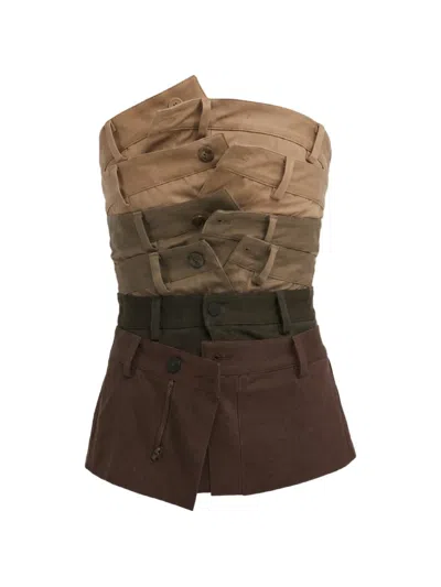 Monse Layered-waistband Corset Top In Brown
