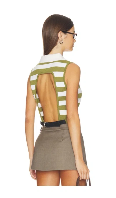 Monse Leather Belt Cut Out Knitted Top In Green