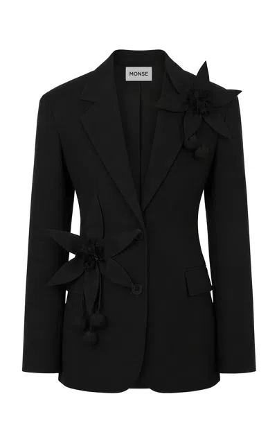 Monse Lemon Flower Stretch-wool Suit Jacket In Black