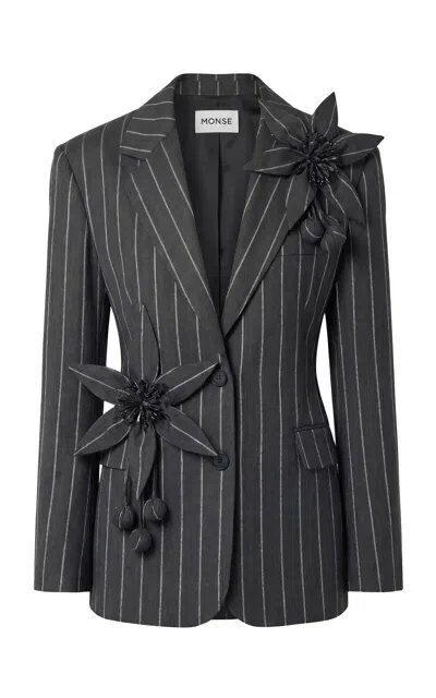 Monse Lemon Flower Stretch-wool Suit Jacket In Gray