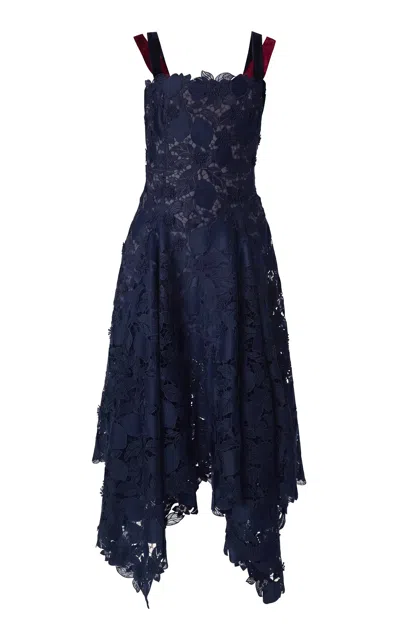 Monse Lemon-lace Handkerchief Hem Midi Dress In Blue