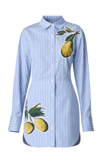 Monse Lemon-patch Cotton Mini Shirt Dress In Blue