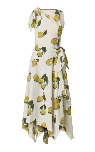 Monse Lemon-print Tie-detailed Stretch-cotton Midi Dress In White