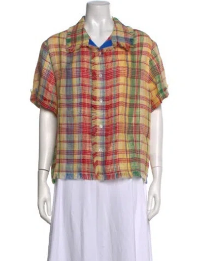 Pre-owned Monse Linen Plaid Print Button-up Top In Neutrals