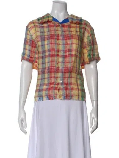 Pre-owned Monse Linen Plaid Print Top In Neutral