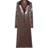 Monse Long Sleeve Sequin Mesh Midi Polo Dress In Brown