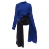 Monse Merino Wool Colorblock Pin Cape Sleeve Sweater In Blue