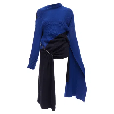 Monse Merino Wool Colorblock Pin Cape Sleeve Sweater In Blue