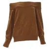 Monse Merino Wool Slash Off Shoulder Turtleneck Collar Sweater In Brown