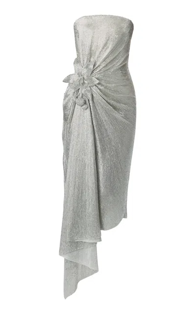 Monse Metallic Draped Midi Dress In Silver