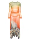 Monse Printed Mesh Hankerchief Hem Midi Dress In Orange