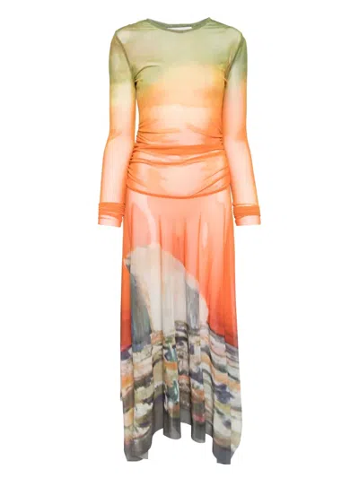 MONSE MIDI PRINTED MESH HANDKERCHIEF-HEM DRESS