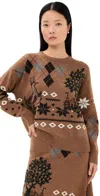 Monse Mixed Fair Isle Crew Neck Sweater Khaki In Brown