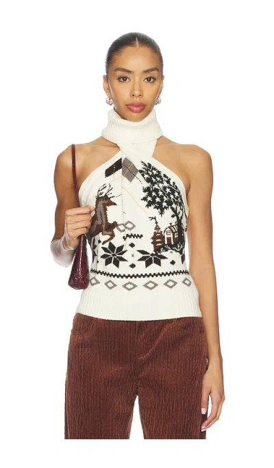 Monse Mixed Fair Isle Halter Top In White