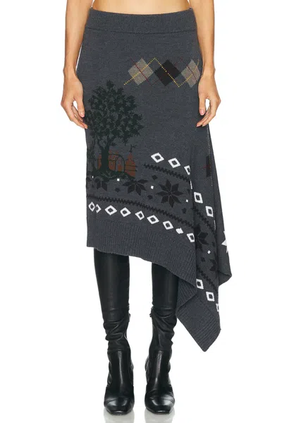 Monse Mixed Fair Isle Midi Skirt In Dark Charcoal Multi