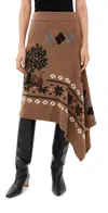 Monse Mixed Fair Isle Midi Skirt Khaki In Brown