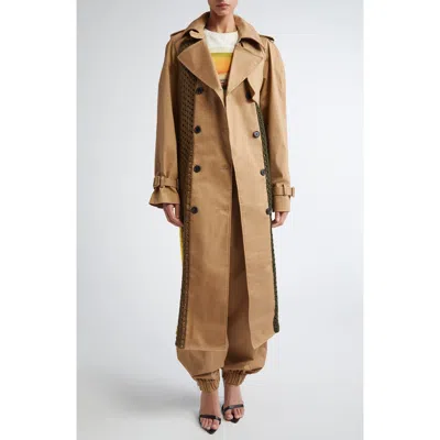 Monse Mixed Media Trench Coat In Dk Khaki
