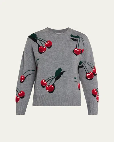 Monse Multi Cherry Wool Crewneck Sweater In Grey