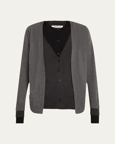 Monse Multi Layered Merino Wool Cardigan In Black Grey