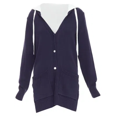 Monse Navy Cotton Blend Laced Side Hooded Cardigan In Blue