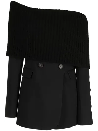Monse Off-shoulder Deconstructed Wool Dress In Black