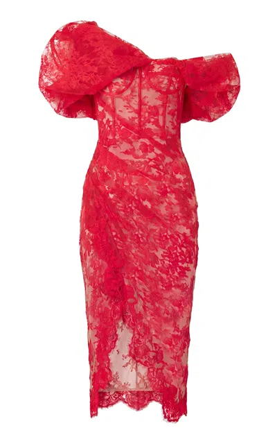 Monse Off-the-shoulder Cotton Lace Midi Dress In Red