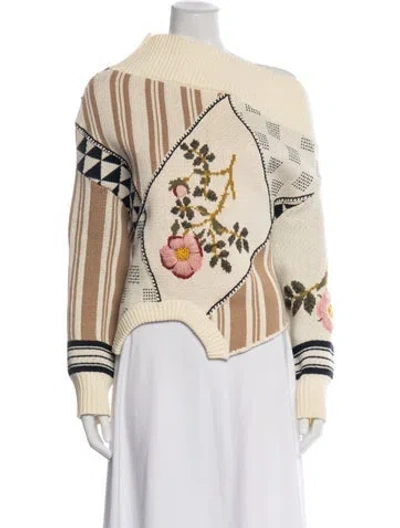 Pre-owned Monse Patterned Off-the-shoulder Sweater In Green/pink/white
