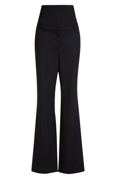 Monse Pinstripe Stretch Wool Corset Tailored Pants In Black